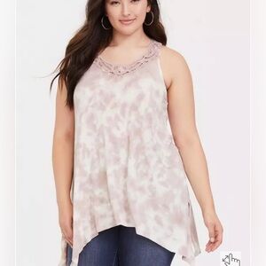 TORRID | Super Soft V-Neck Crochet Inset Sharkbite Hem Tank